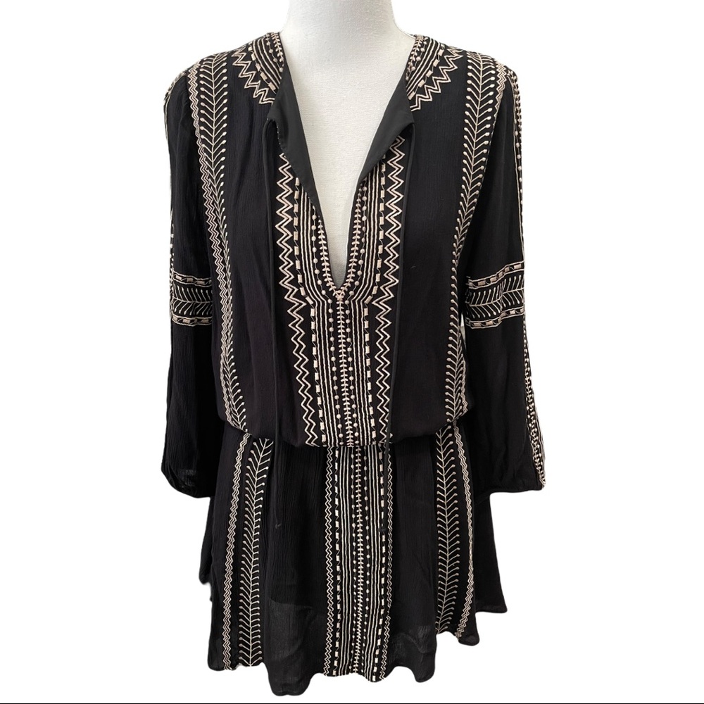 Alice + Olivia Black Boho Embroidered Dress